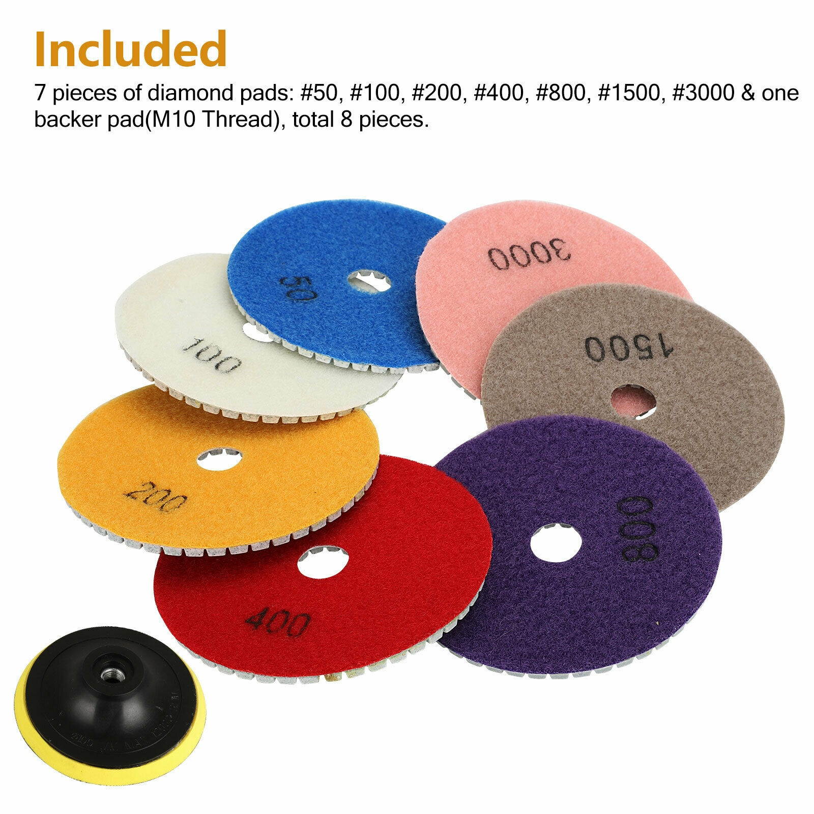 10/8PCS Set Diamond Polishing Pads 4 inch Wet Dry Granite Marble Concrete Stone