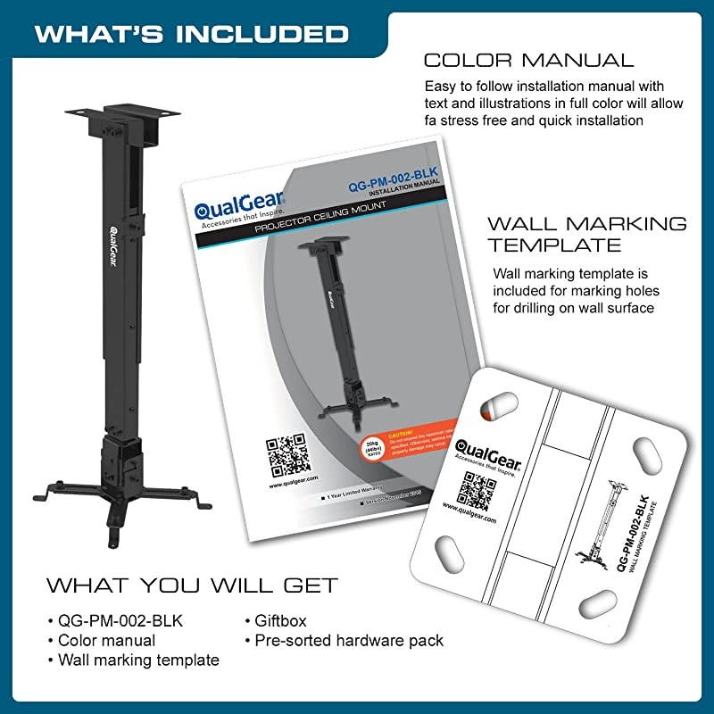 QGPM002BLK Universal Projector Ceiling Mount Black