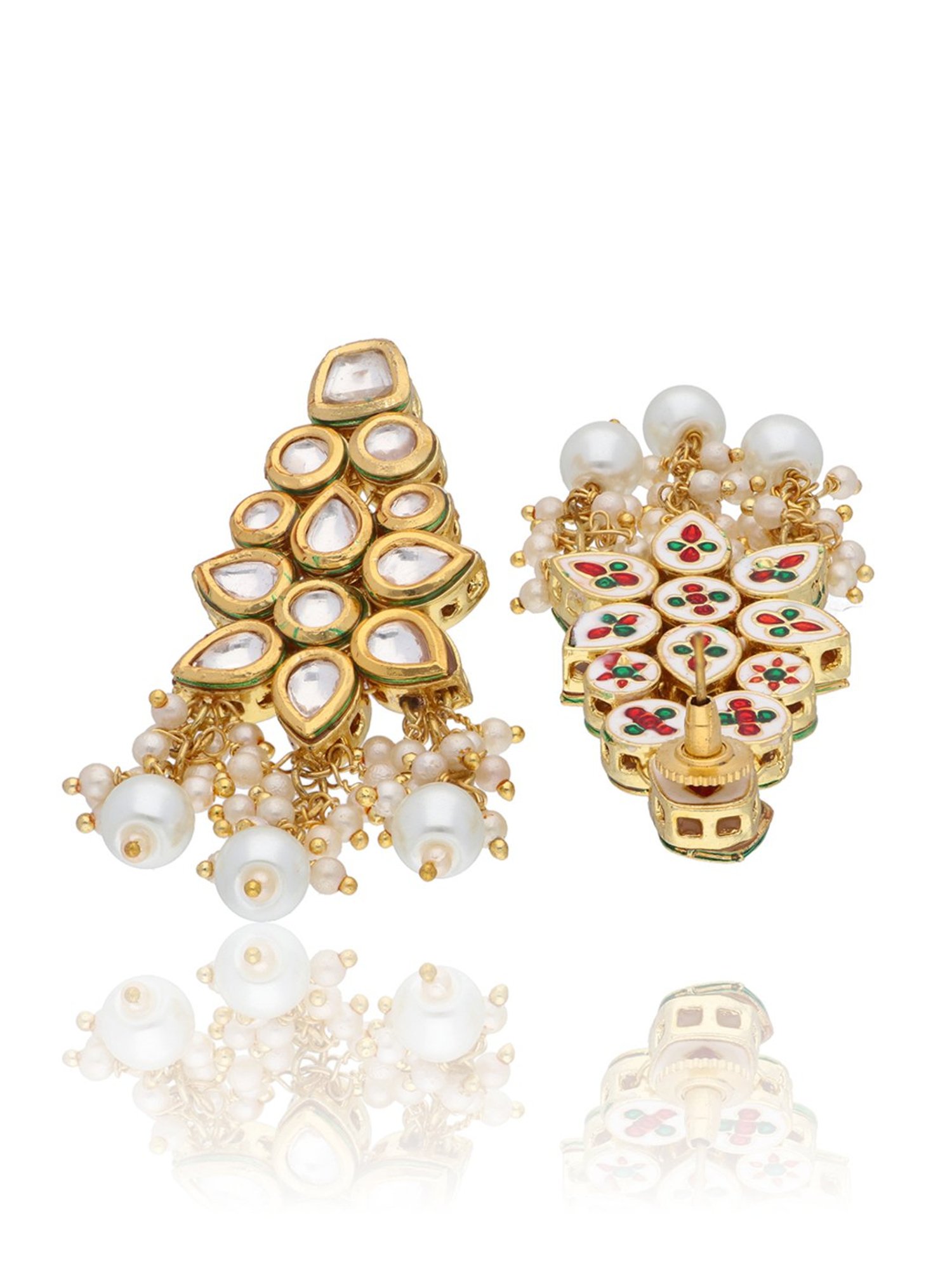 Curio Cottage Bridal Kundan and Pearls Floral White Necklace, Earring & MaangTikka Set for Women