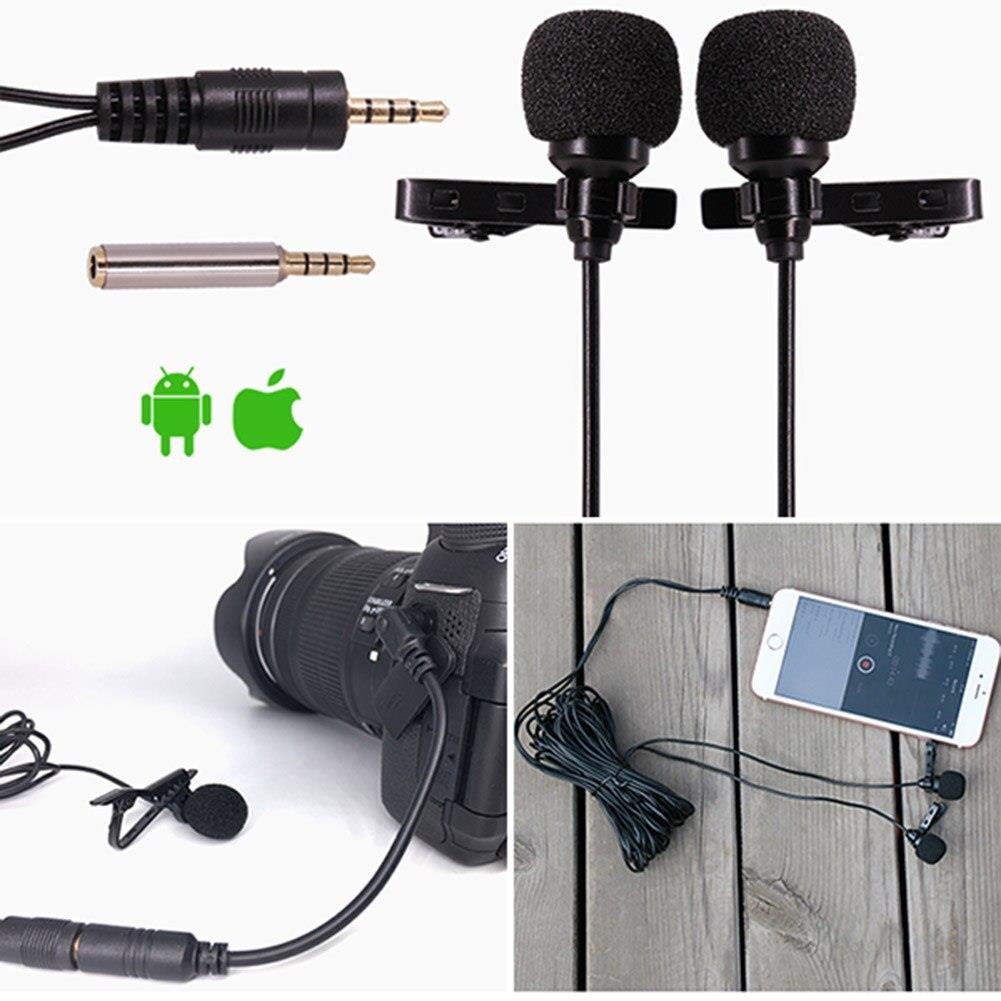 Dual Head Lavalier Microphone Condenser Audio Recording Mic for Phone Canon Nikon Sony DSLR Recorder DC128