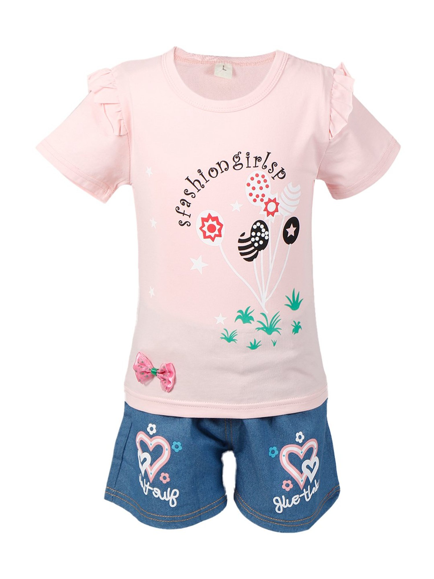 Passion Petals Kids Pink Cotton Printed Top & Shorts