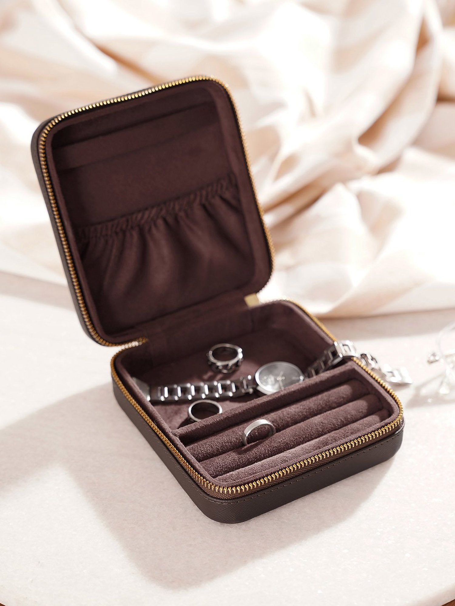 Pure Home and Living Brown Leather Solid Jewellery Organiser