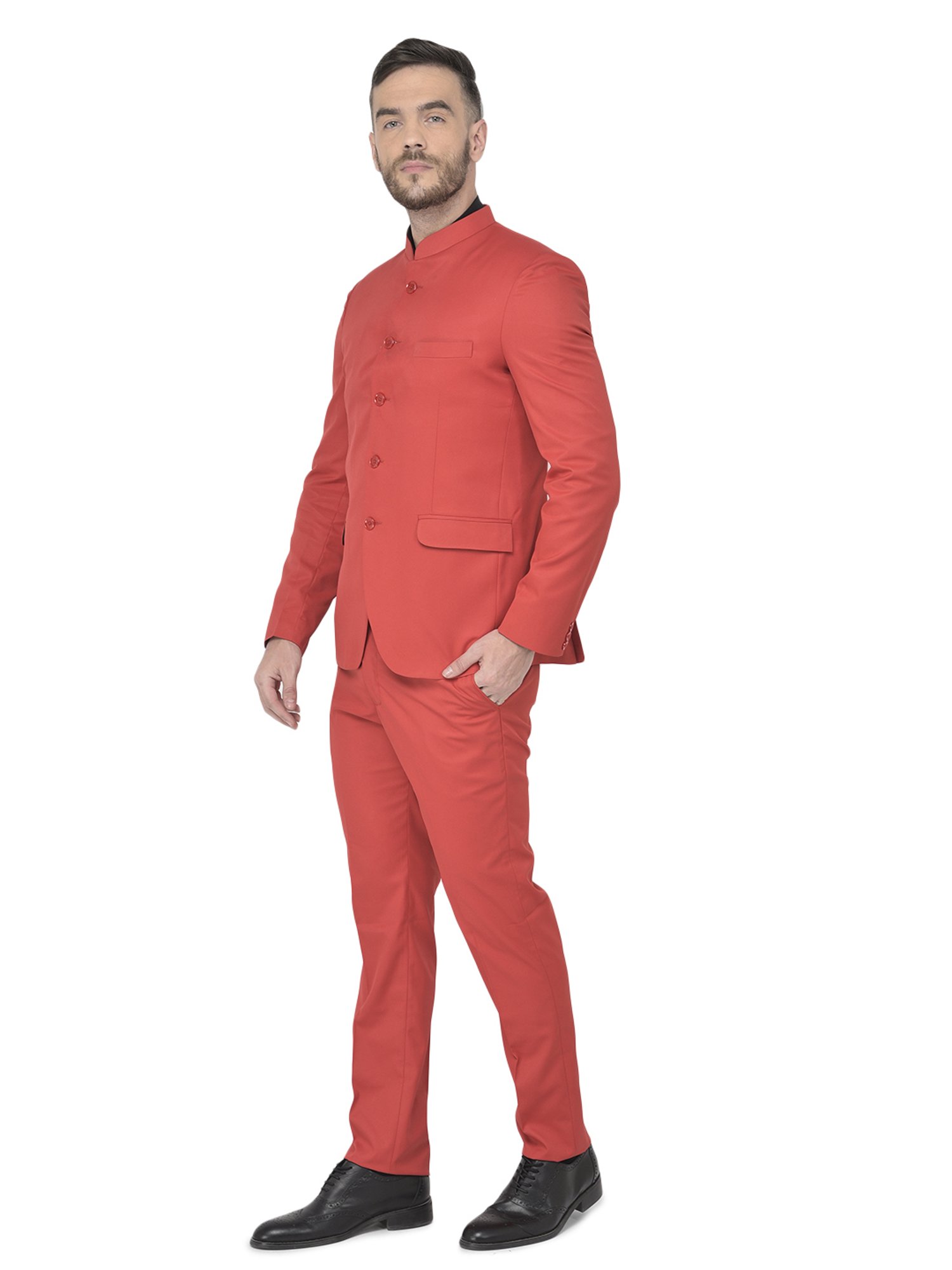 SG RAJASAHAB Red Regular Fit Two Piece Suit
