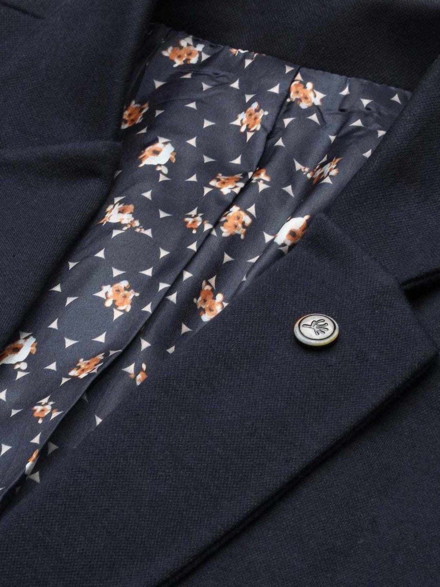 Showoff Navy Blue Cotton Slim Fit Blazer