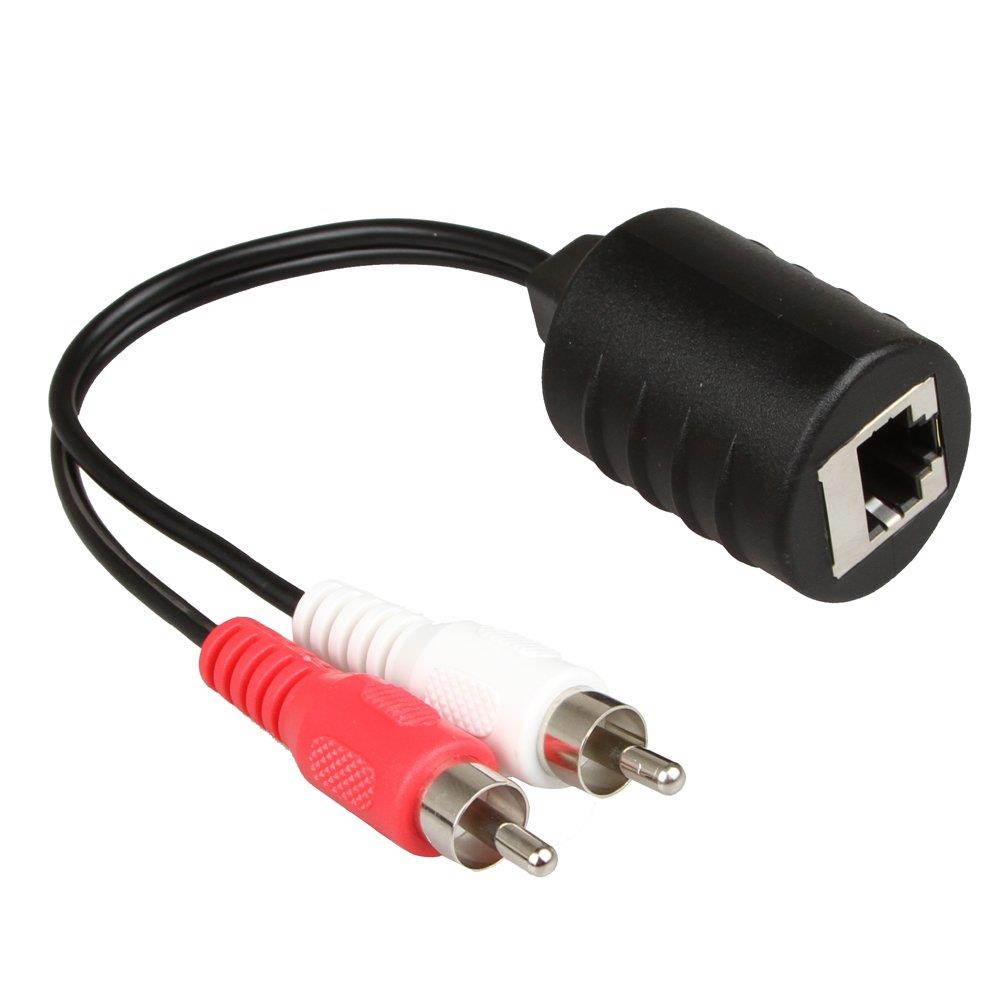 LINESO 3.5mm Stereo To RCA Red White Audio Balun Extender Over Cat5