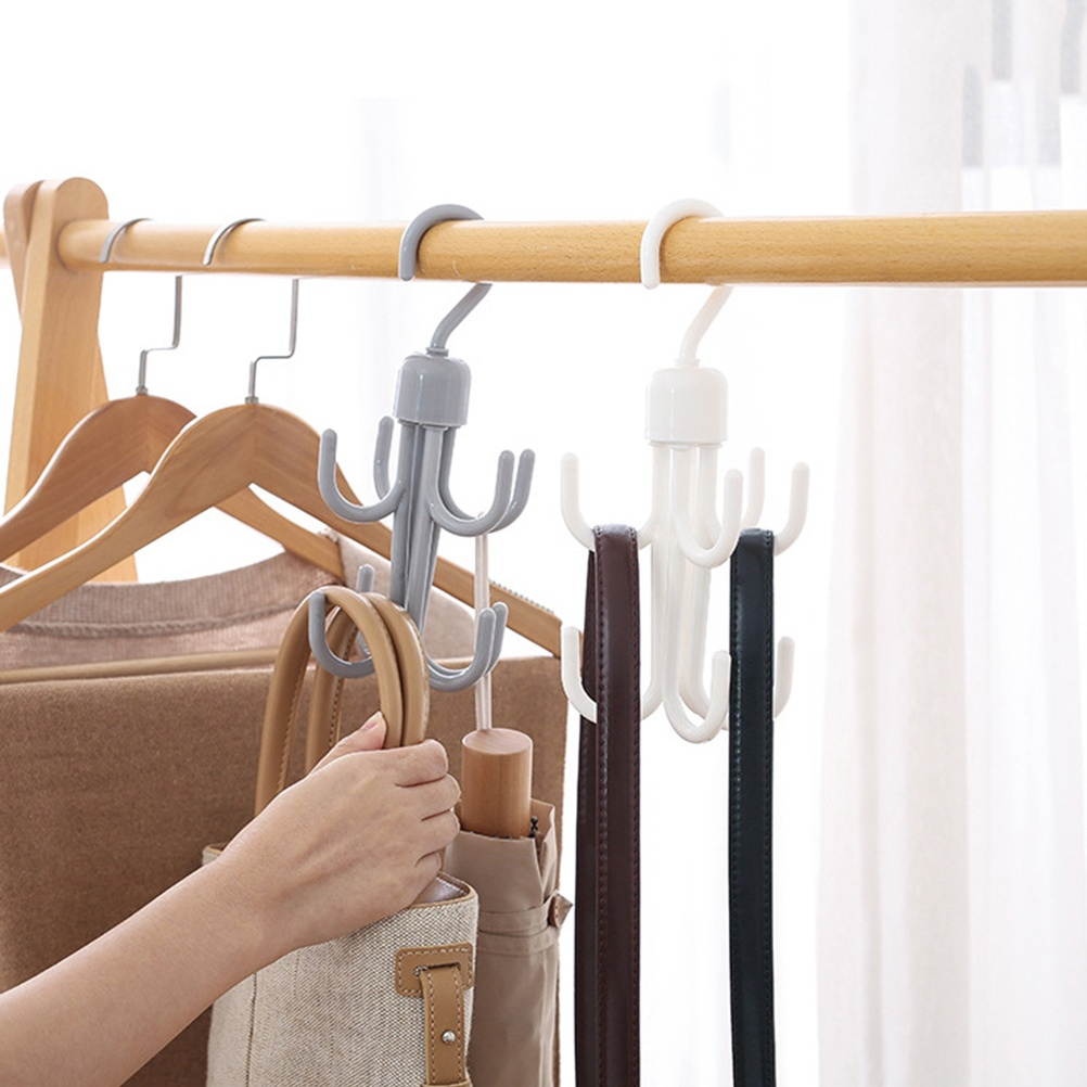 2Pcs 360 Degree Rotating Hangers Tie Hat Scarf Hanging Hooks Multifunctional Wardrobe Hooks (White)