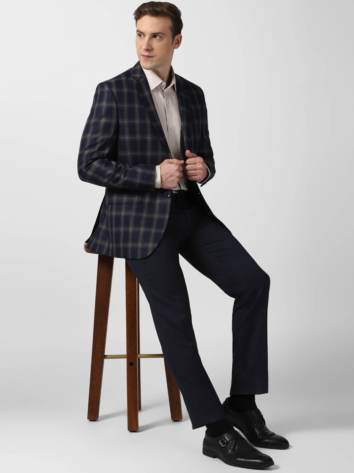 Van Heusen Navy Slim Fit Checks Blazer