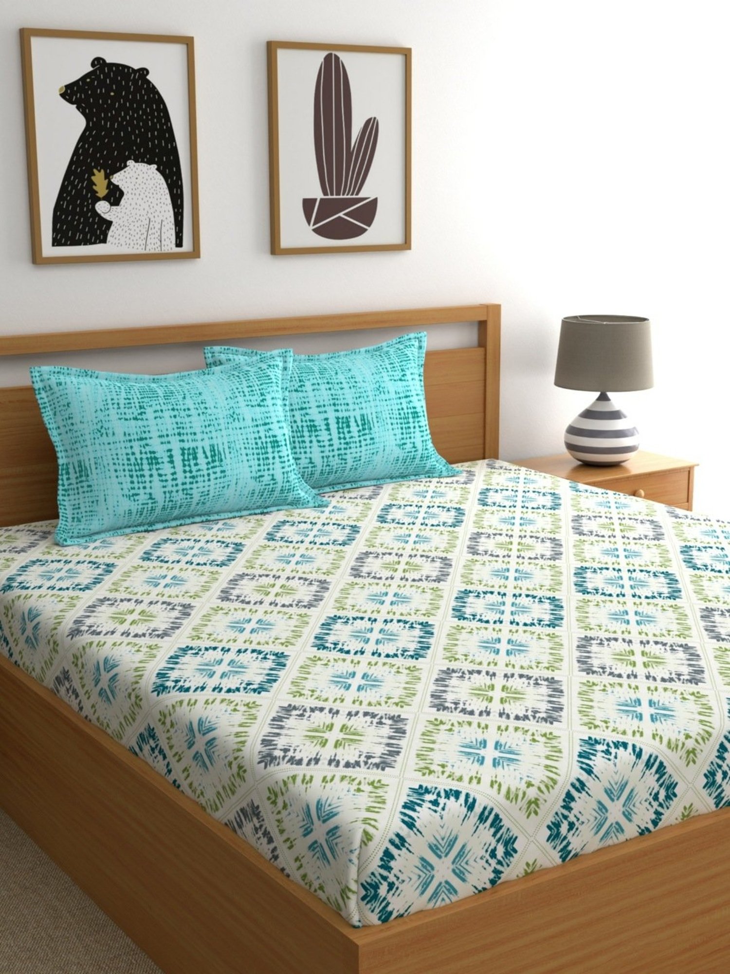 My Room Abstract Multicolor 140 TC Cotton Queen Bed Sheet with 2 Pillow Covers