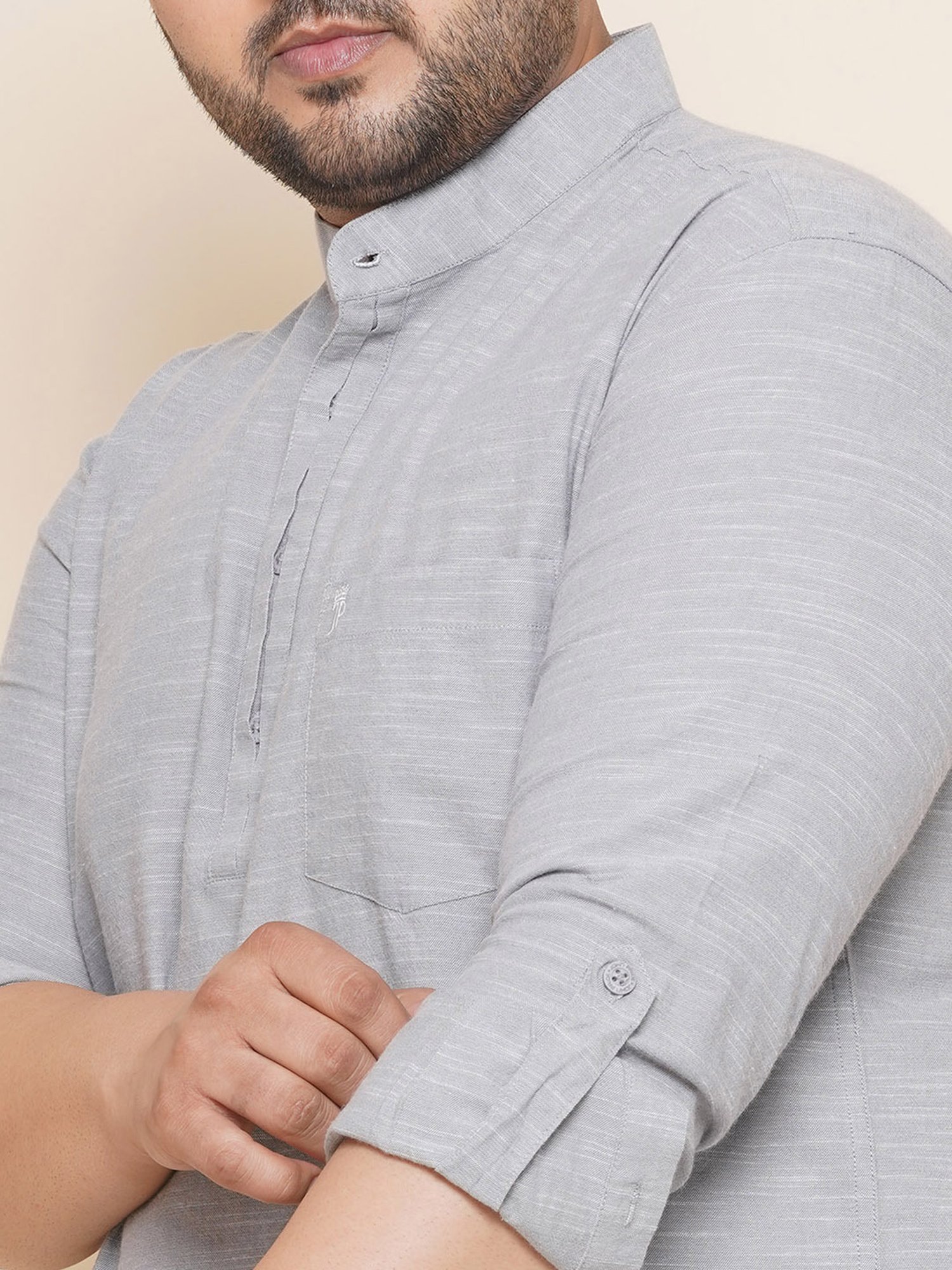 John Pride Grey Regular Fit Plus Size Kurta