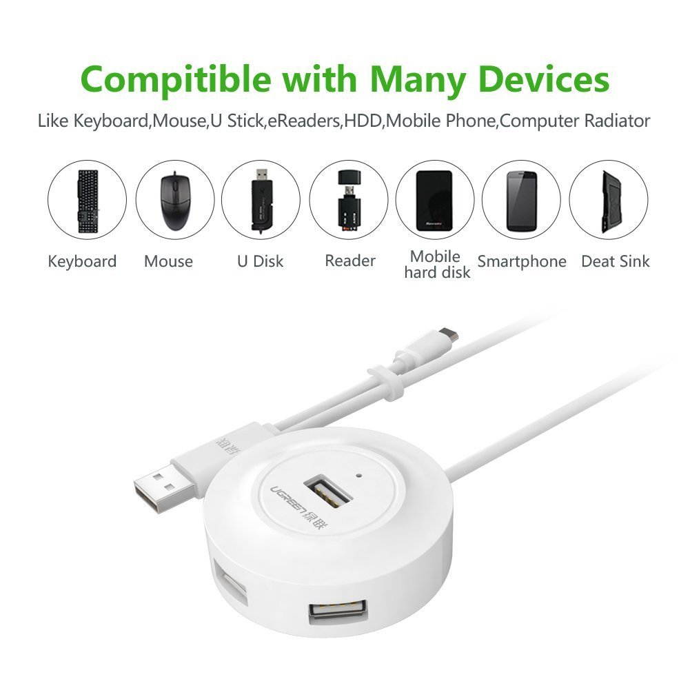 4 Ports USB 2.0 Hub  with OTG Function Compatible for PC, Cell Phones, EReaders, Tablets White Color,20271
