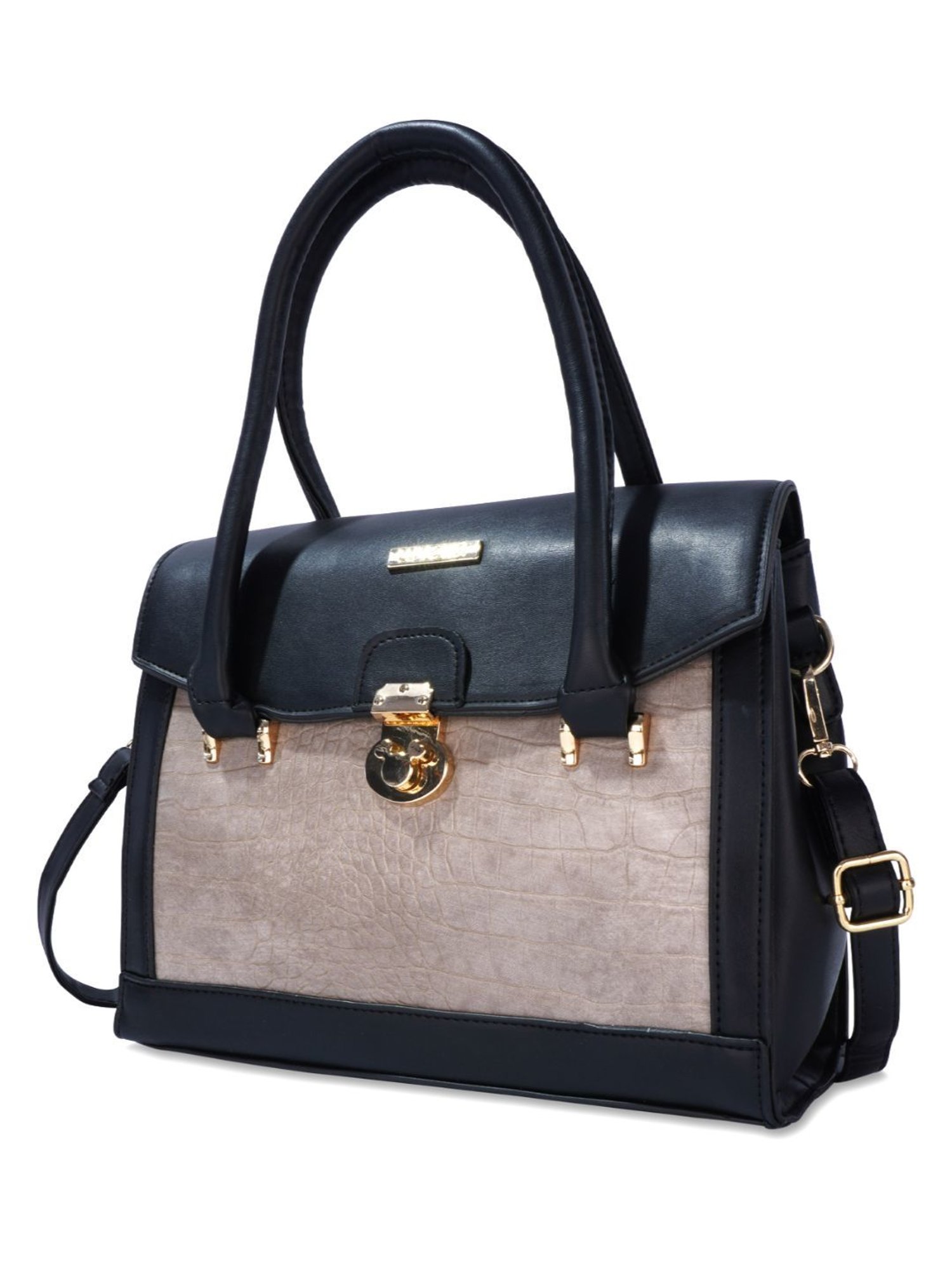 Luvoksi Black & Beige Animal Effect Large Satchel H&bag