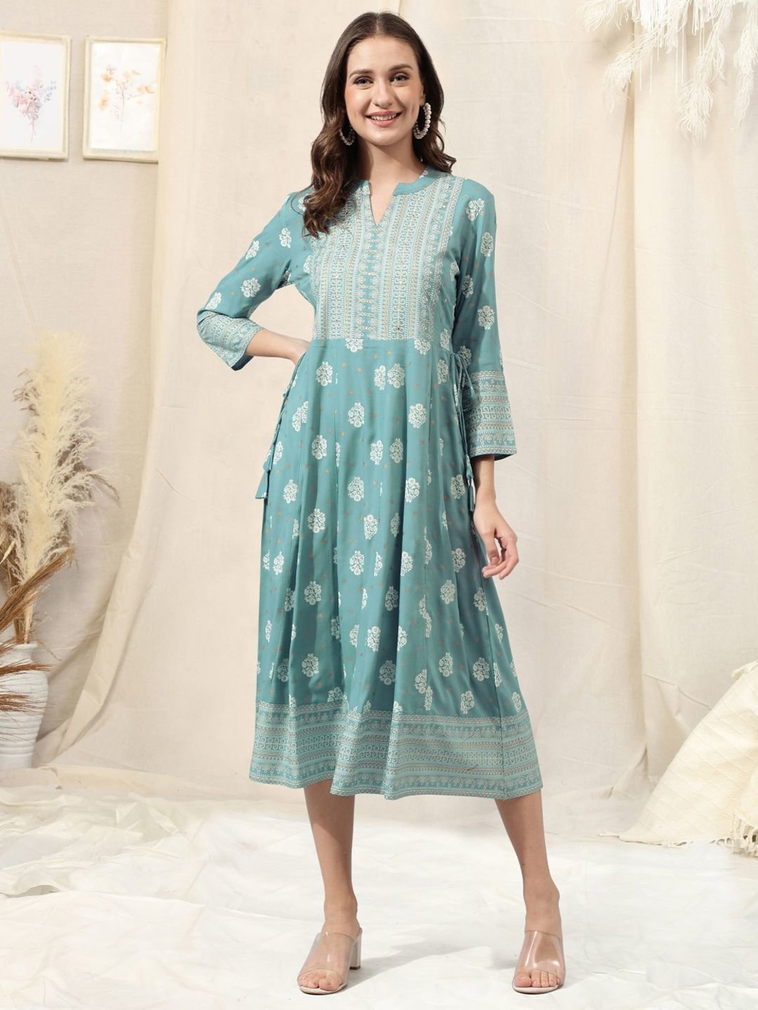 MIRCHI FASHION Blue Embroidered A-Line Dress