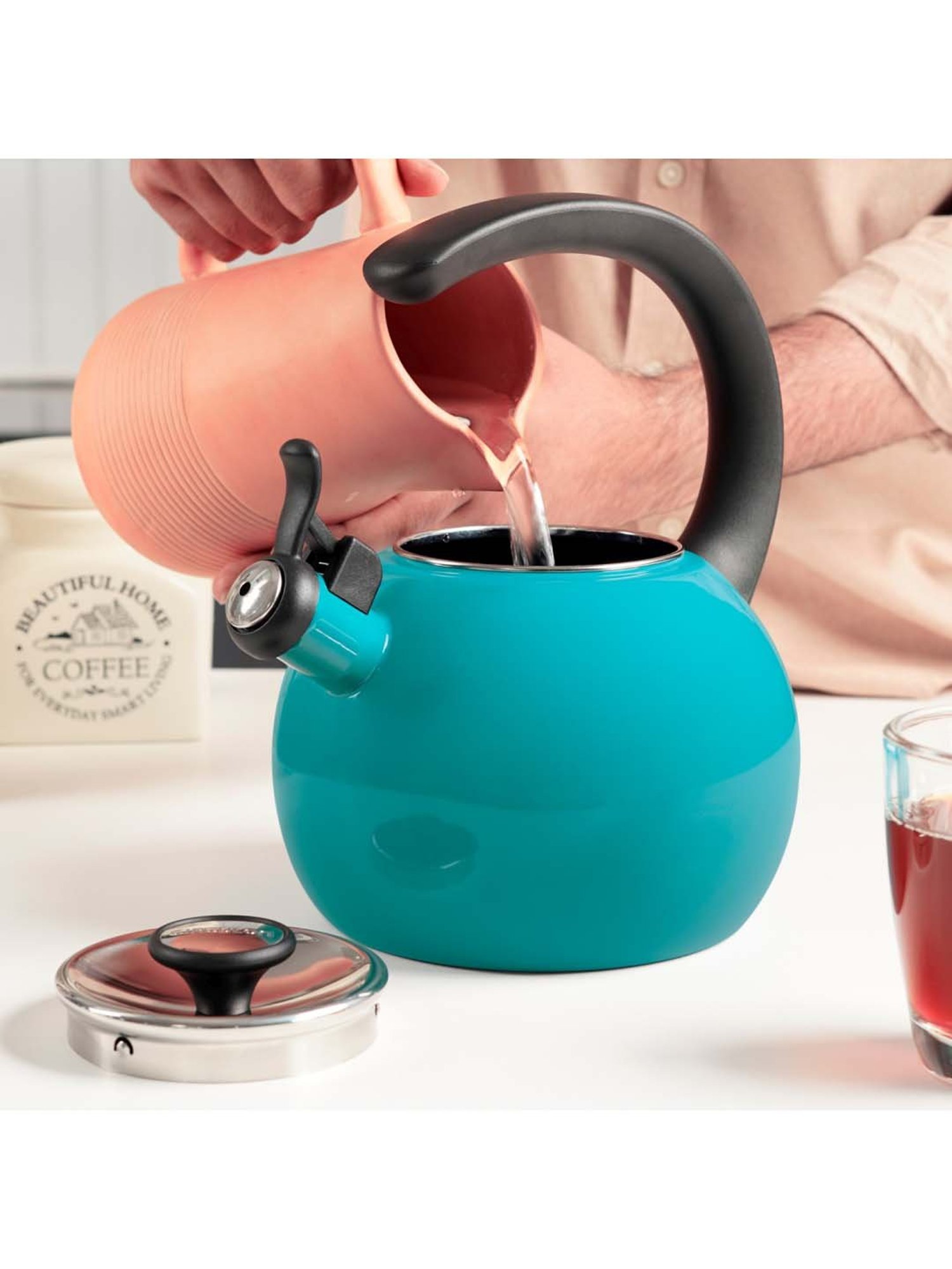 Circulon Enamel Turquoise On Steel Whistling Tea Kettle (1.9 Liters)