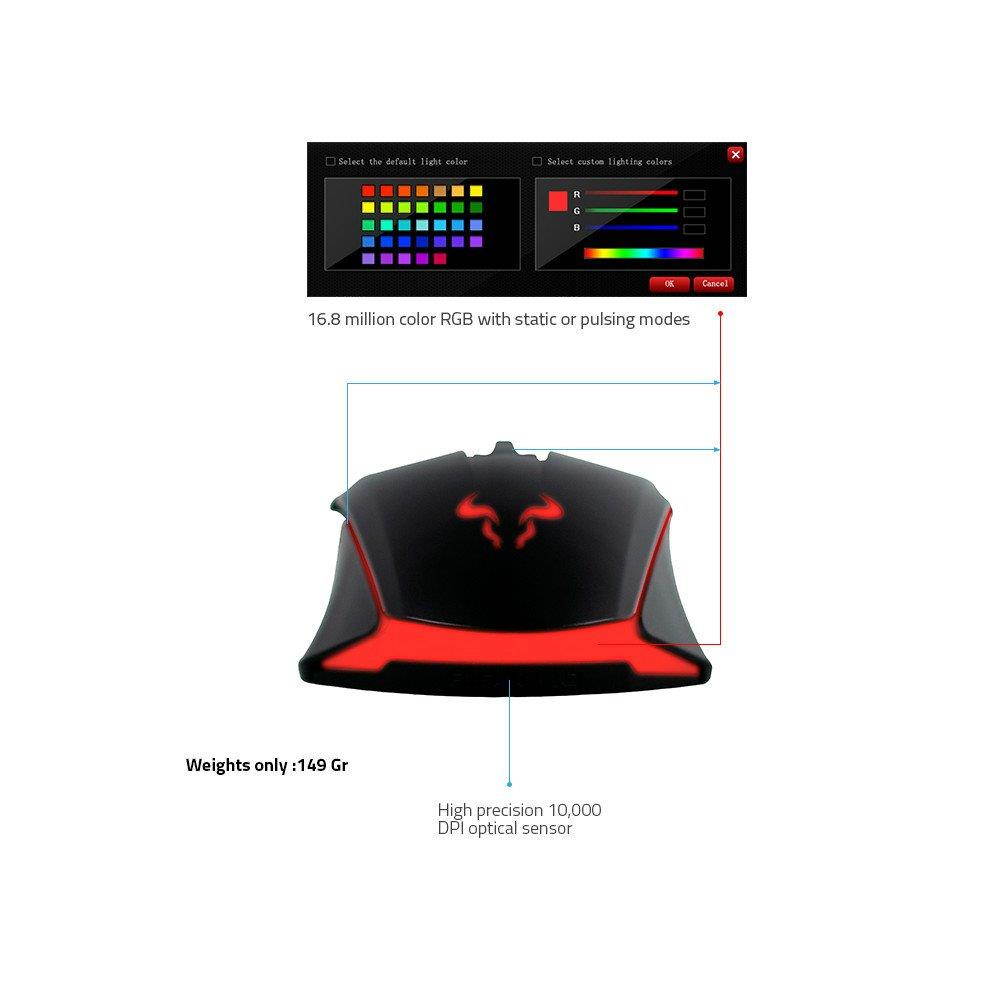 RIOTORO AUROX Gaming Mouse with RGB Multicolor Lighting, [Black] 8 Programmable Buttons, 10,000 DPI [MR-800XP]