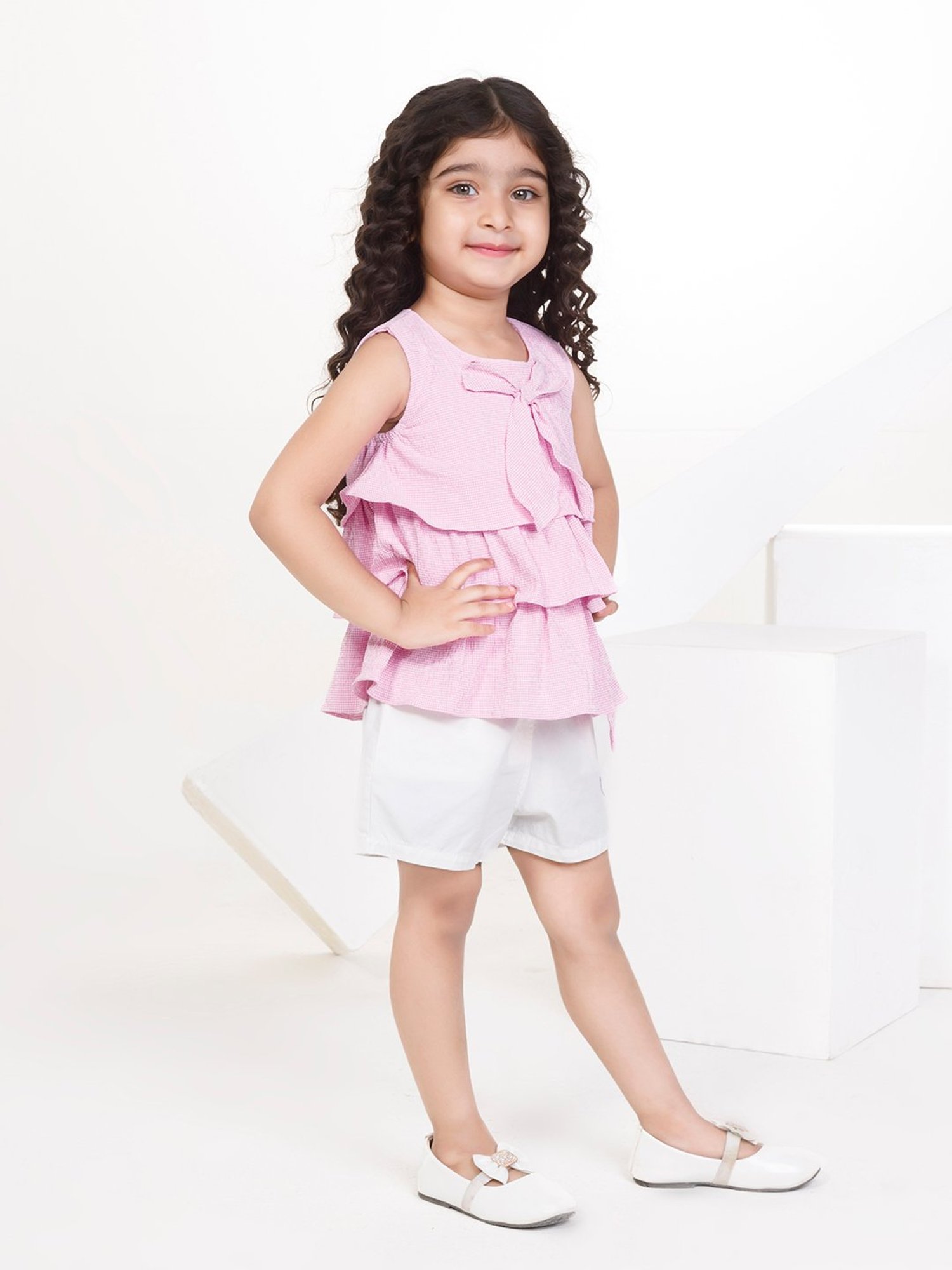 Peppermint Kids Pink & White Checks Top with Shorts