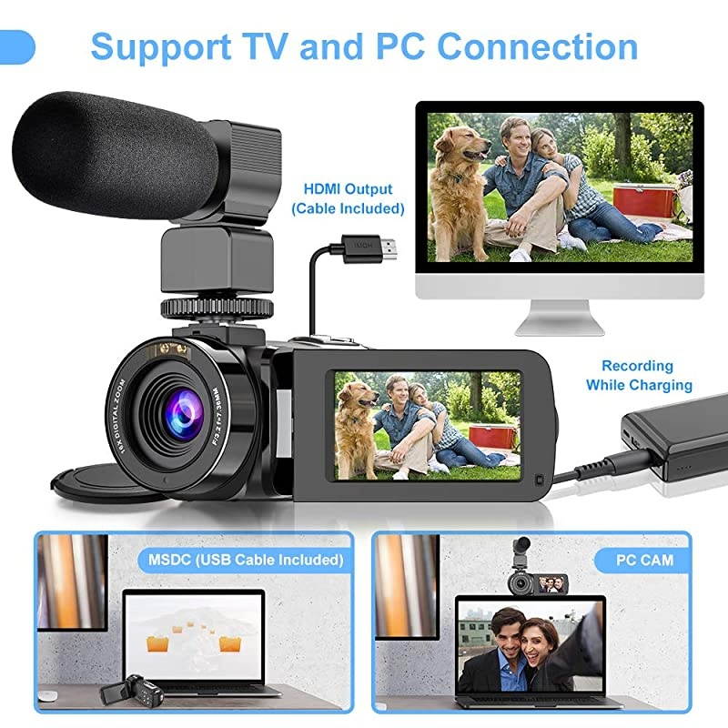 Camera 27K Camcorder Ultra HD 36MP Vlogging Camera for YouTube IR Night Vision 30quot LCD Touch Screen 16X Digital Zoom Camera Recorder with Microphone Handheld Stabilizer Remote Control