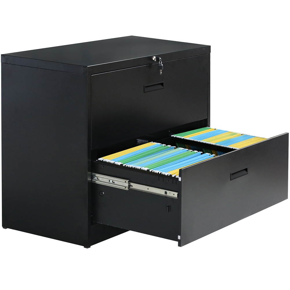 Lateral File Cabinet&mdash;&mdash;Anti-tilt structure/More file space/Office lock design (2 Drawers, Black)