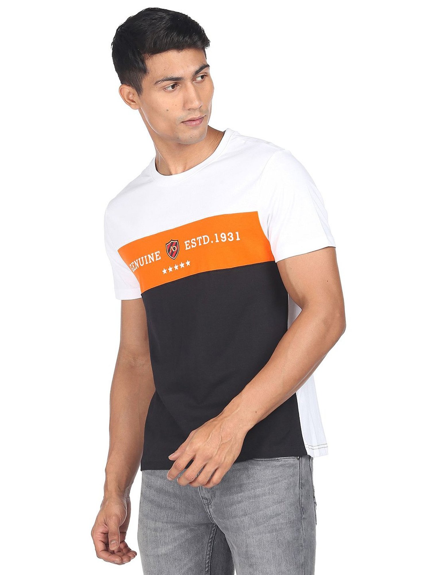 AD by Arvind White Slim Fit Crew T-Shirt