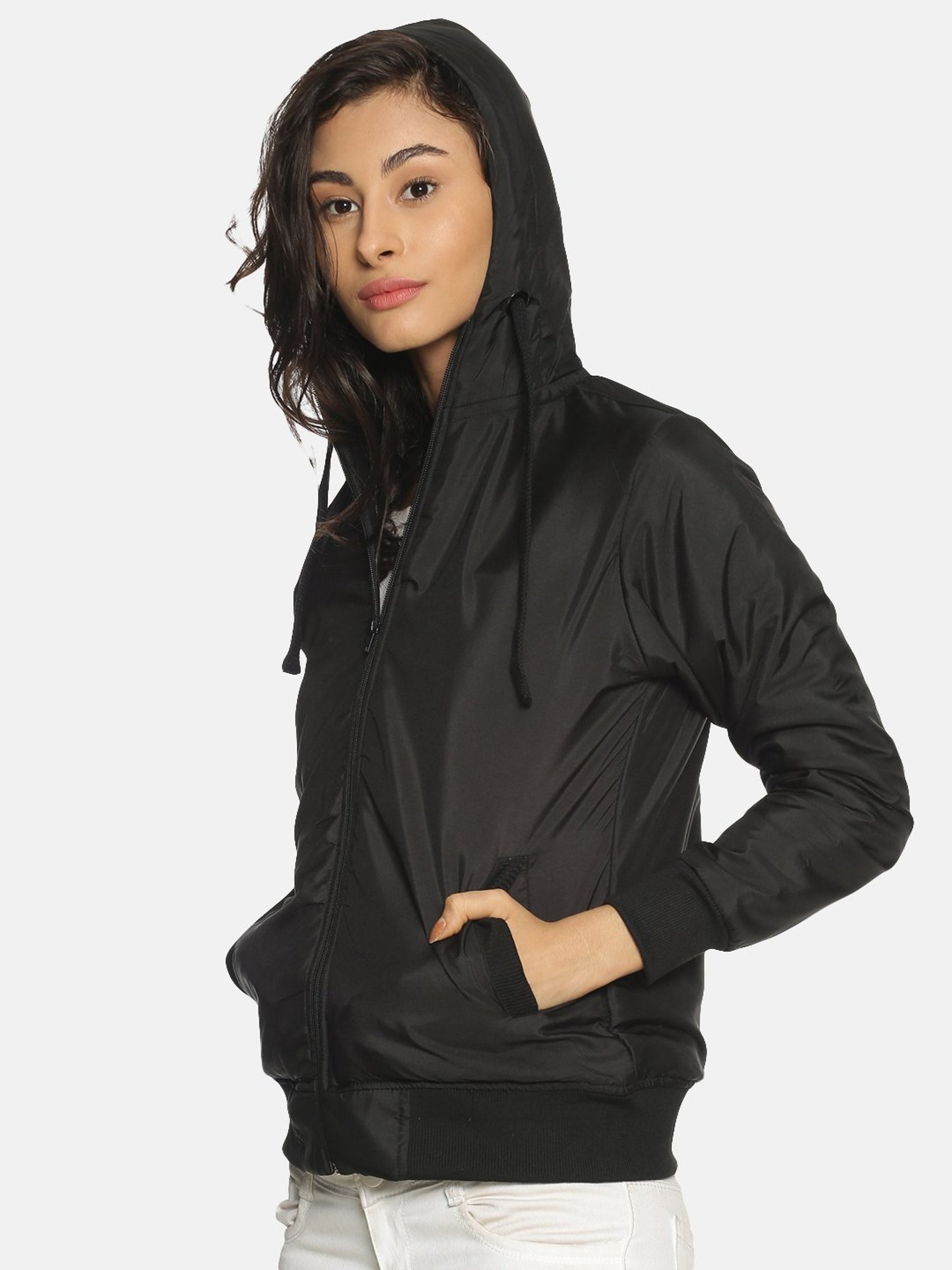Campus Sutra Black Hooded Jacket