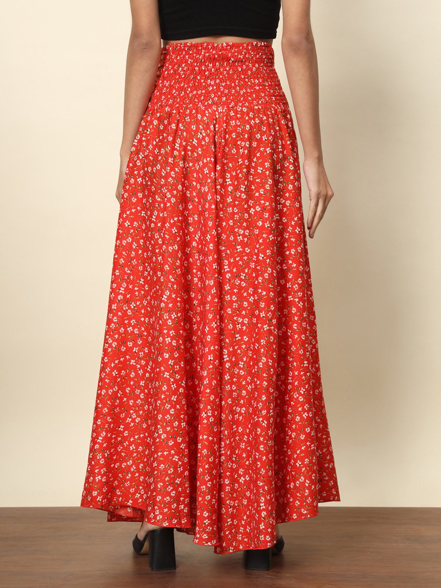 Trend Arrest Orange & White Floral Print High Rise Palazzos