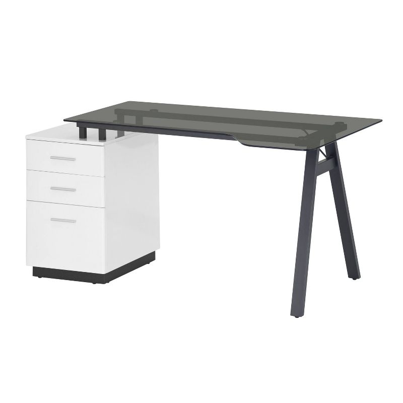 Modern Home Office Computer Desk with Smoke Tempered Glass Top & Storage White - Techni Mobili