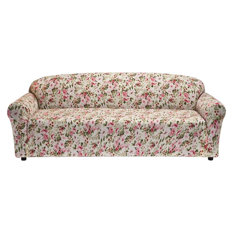 Floral Jersey Sofa Slipcover Pink - Madison Industries
