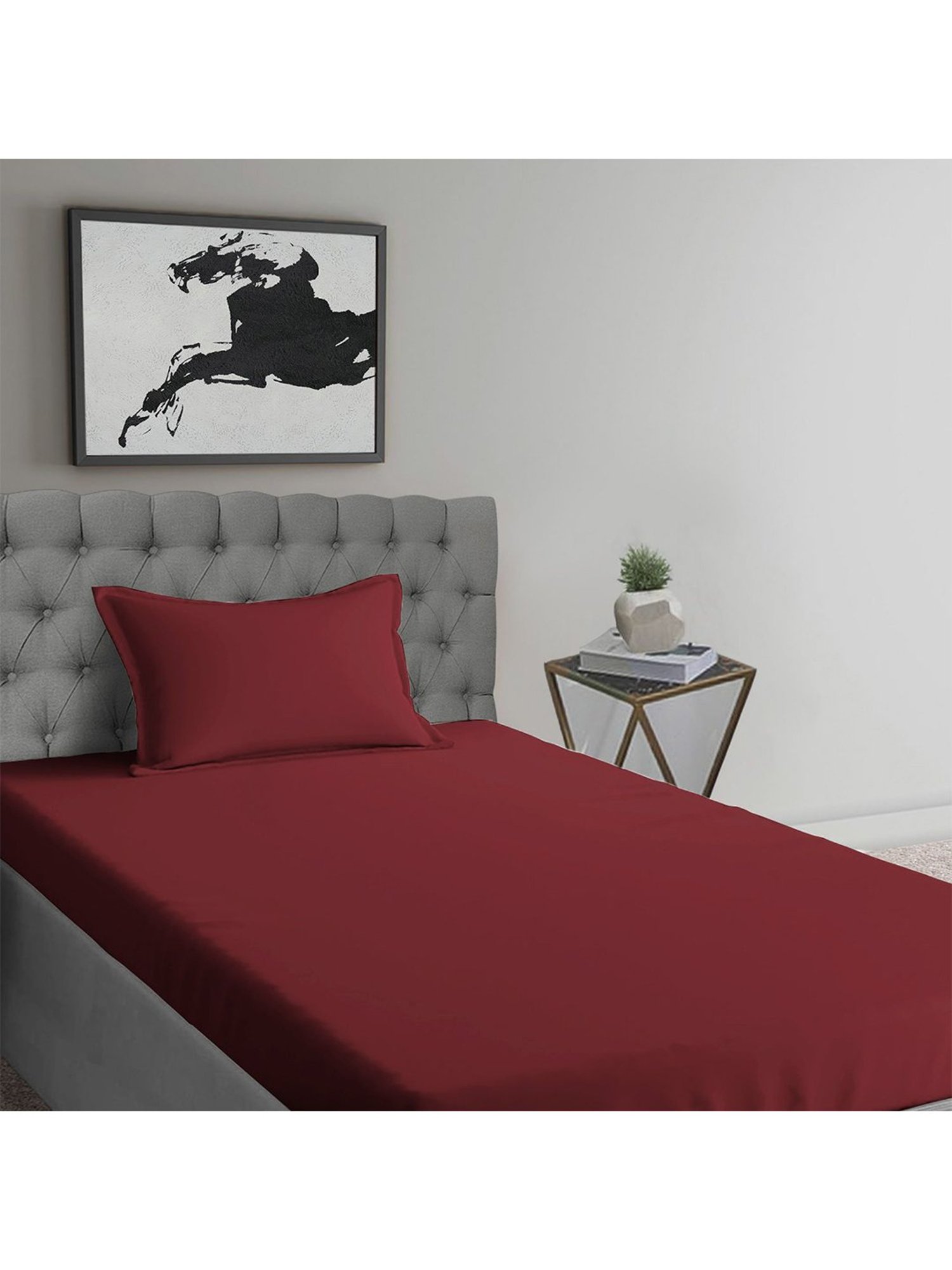 Pizuna Red 400TC Cotton Flat Bed Sheet with 2 Pillow Covers