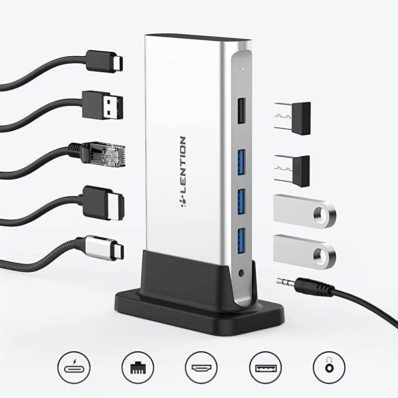 USB C Docking Station with 100W Power PassThrough 4K HDMI Gigabit Ethernet USB 30 USB 20 and Aux Adapter Compatible 20202016 MacBook Pro New Mac AirSurface More CBD53 Silver