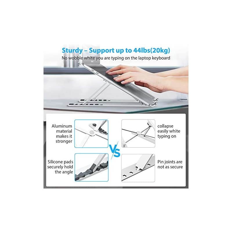 Laptop Stand Portable Computer Laptop Mount Aluminum Laptop Riser with 6 Levels Height Adjustment Fully Collapsible Supports up to 44lbs BSilver