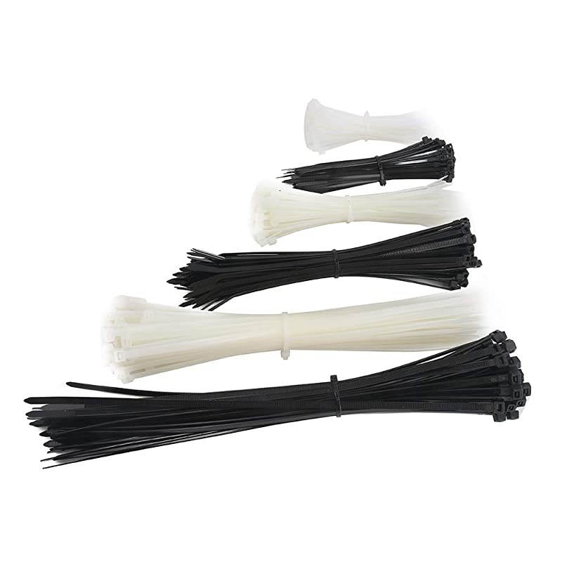 Zip Ties Assorted Size 400pcs White and Black Cable Zip Ties Heavy Duty Zip Ties 4 +5+6+8+10and 12 SelfLocking Nylon Cable Ties Black Perfect for Home Garden Office Use