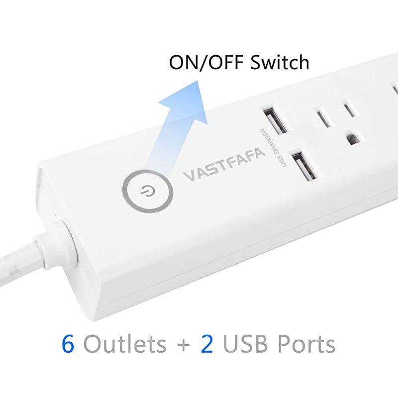 6Outlet Surge Protector Power Strip with 2 Fast Charging USB PortDesktop Charging Station 6 ft Extension Cord for Cruise Ship Dorm Room Multi Plug Extender White