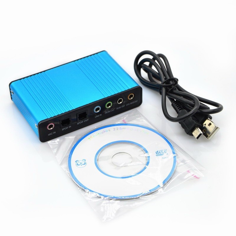 Blue 6 Channel External Sound Card 5.1 Surround Sound USB 2.0 External Optical S/PDIF Audio Sound Card Adapter for PC Laptop