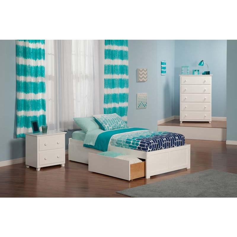 Concord Twin Flat Panel Footboard w/ 2 Urban Bed Drawers White - Atlantic Furniture