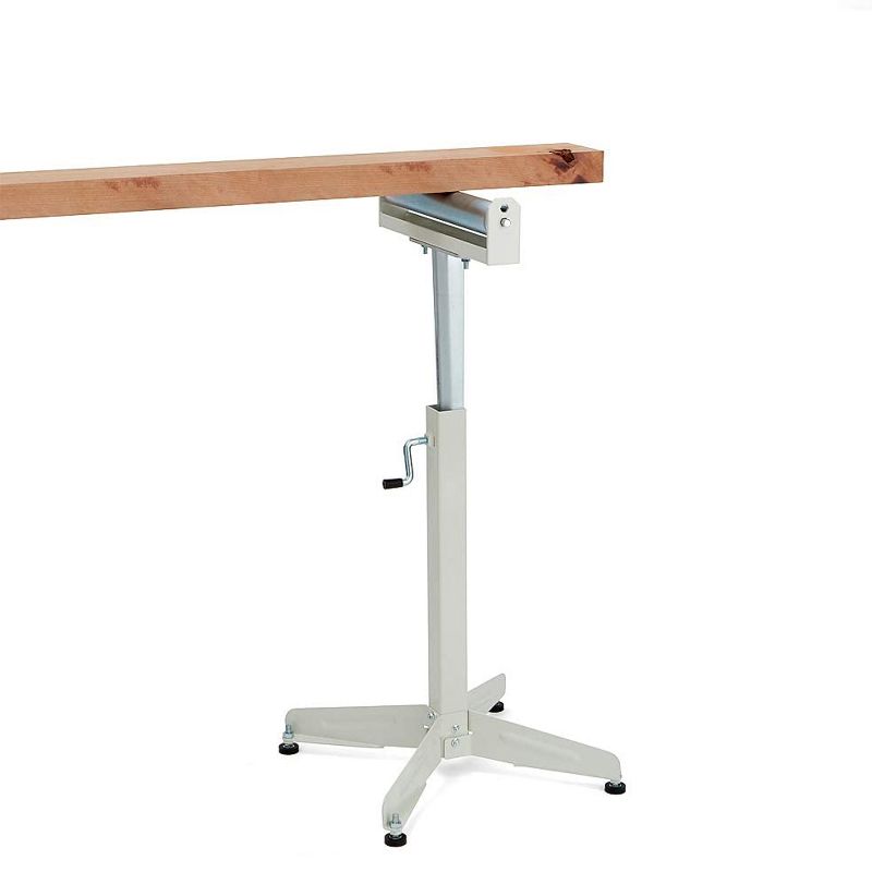 HTC HSS-15 Adjustable Height Wedge Lock Pedestal Material Support Stand with 16 Inch Roller Top and Self Leveling Feet, White