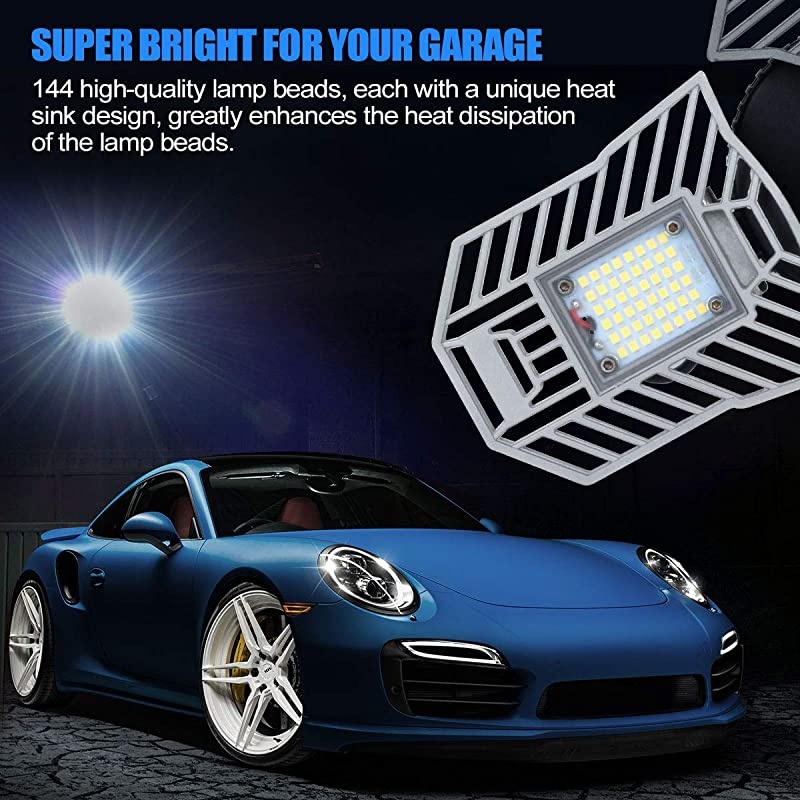 Garage Light Tanbaby Garage Light Triple Light E26E27 Garage Lights Ceiling 60W Deformable Adjustable Light Garage Lighting Garage Light Bulb for Garage Working Light NO Sensor