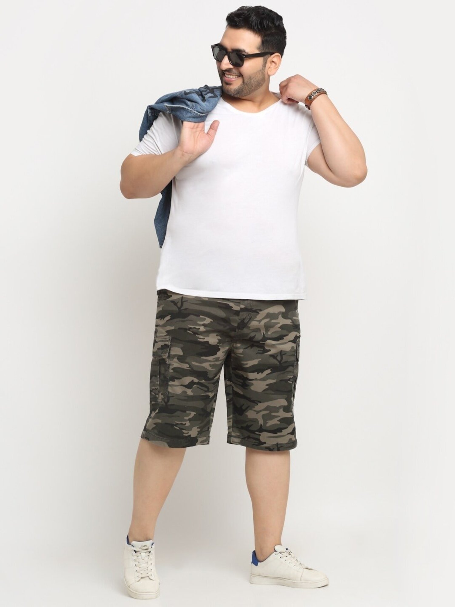 Melon by PlusS Green Cotton Regular Fit Camouflage Plus Size Capris