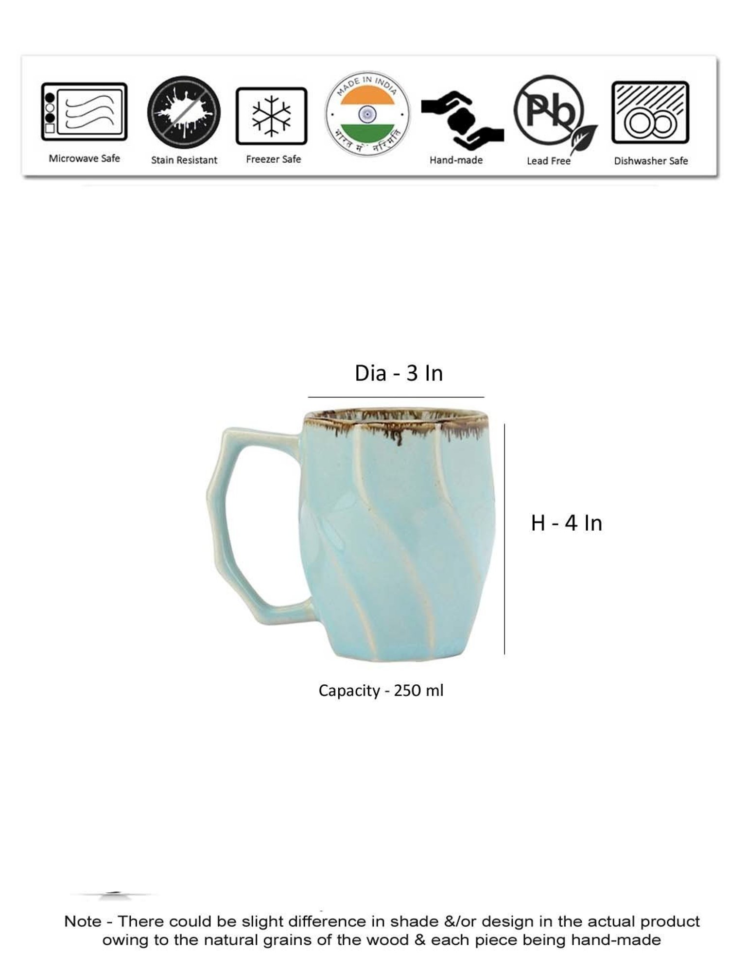 VarEesha Tranquil Sage Green Ceramic Mug (0.25 L) - Set of 2