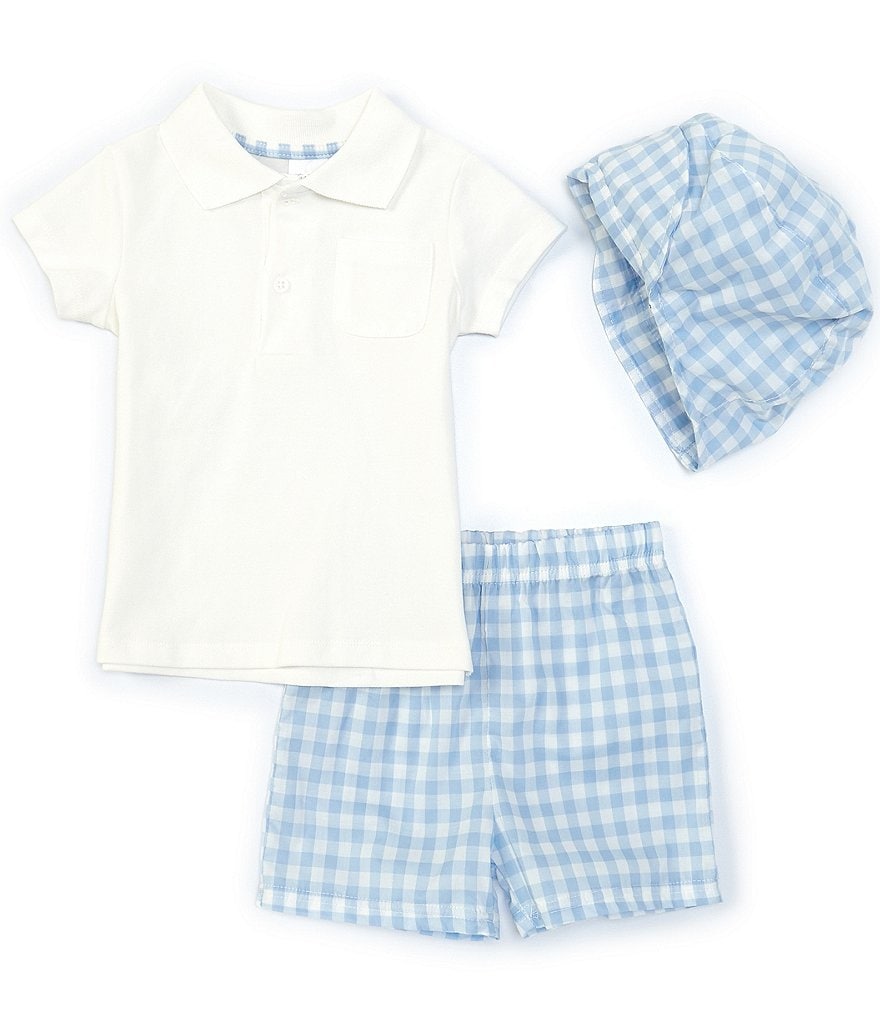 Starting Out Baby Boys 12-24 Months Short-Sleeve Polo, Gingham Short & Paperboy Hat Set