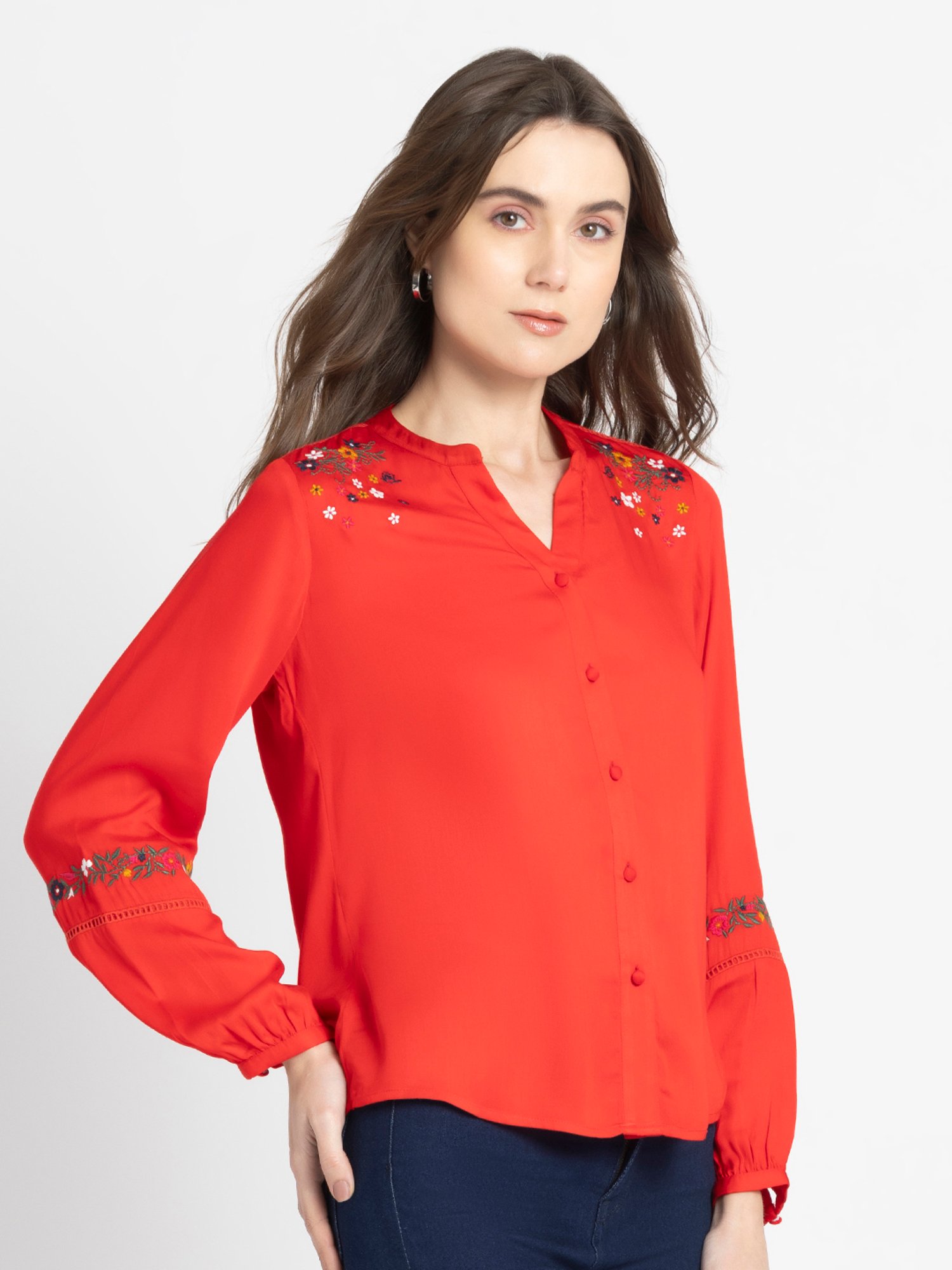 SHAYE Red Embroidered Top