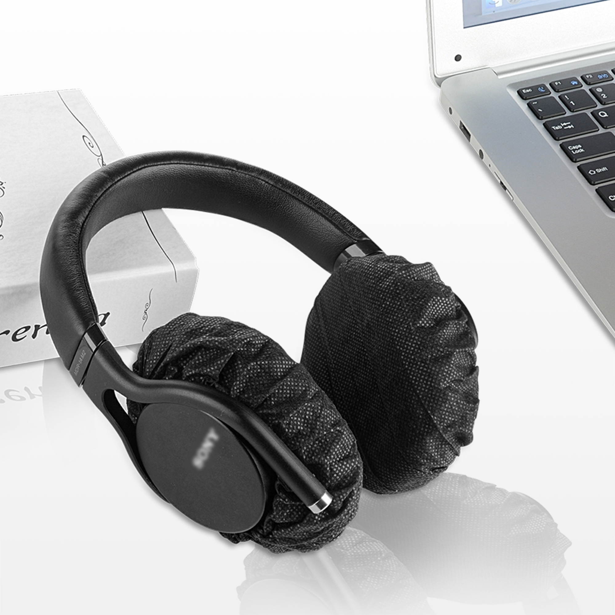 Geekria 100 Pairs Medium Disposable Headphone Covers/ Earphone Covers / Ear Pads Protector/ Stretchable Sanitary Earcup, Fits 3.14"-4.33" Headsets, Like Bose QC35 II, SONY WH-1000XM3 (Black)