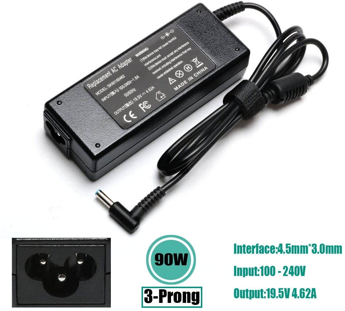 90W AC Adapter Laptop Charger for HP Pavilion 17 15 17-e110dx 17-e117dx 17-e118dx 17-e016dx 17-e119wm 17-e049wm 15-e043cl Envy 17 15 17-j153cl 17-j043cl 15-p214dx TouchSmart Power Supply Cord