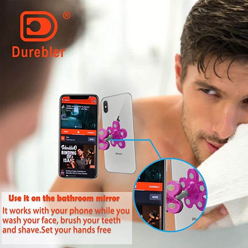 Phone StandDoubleSided Phone Stand with 360&deg; RotatingMultiFunctional DesktopMirrorGlass Phone Holder for Cell Phone Tablet5 Soft Silicone Suckers Protecting Your PhonePinkish Red