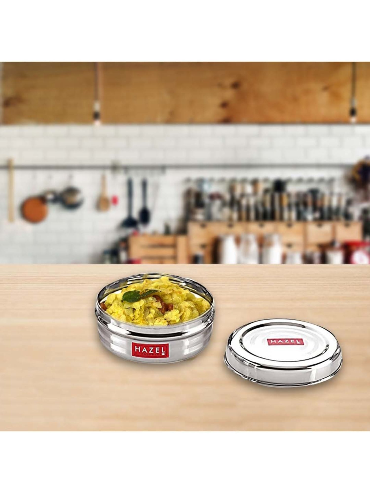 HAZEL Silver Stainless Steel Round Small Container For Spices (0.55 L)