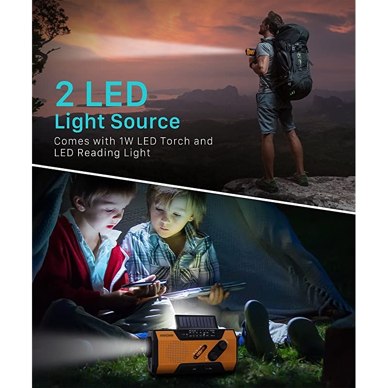 Emergency Solar Hand Crank Portable Radio NOAA Weather Radio for Household and Outdoor Emergency with AMFM LED Flashlight Reading Lamp 2000mAh Power Bank USB Charger and SOS Alarm