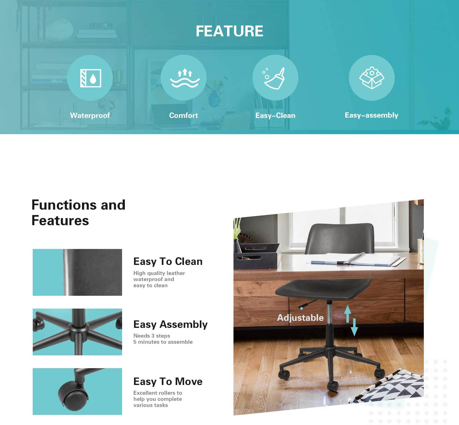 Global Leather Task Chair, Black (8993BK450/550) 