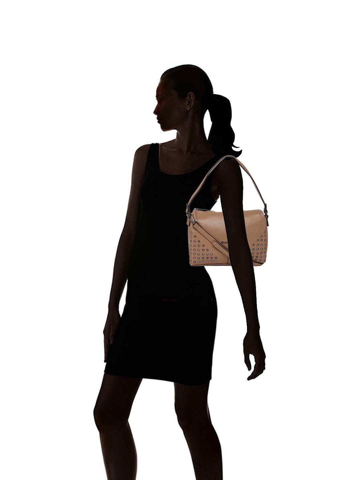 Marina Galanti Brown Rivets Medium Baguette Bag