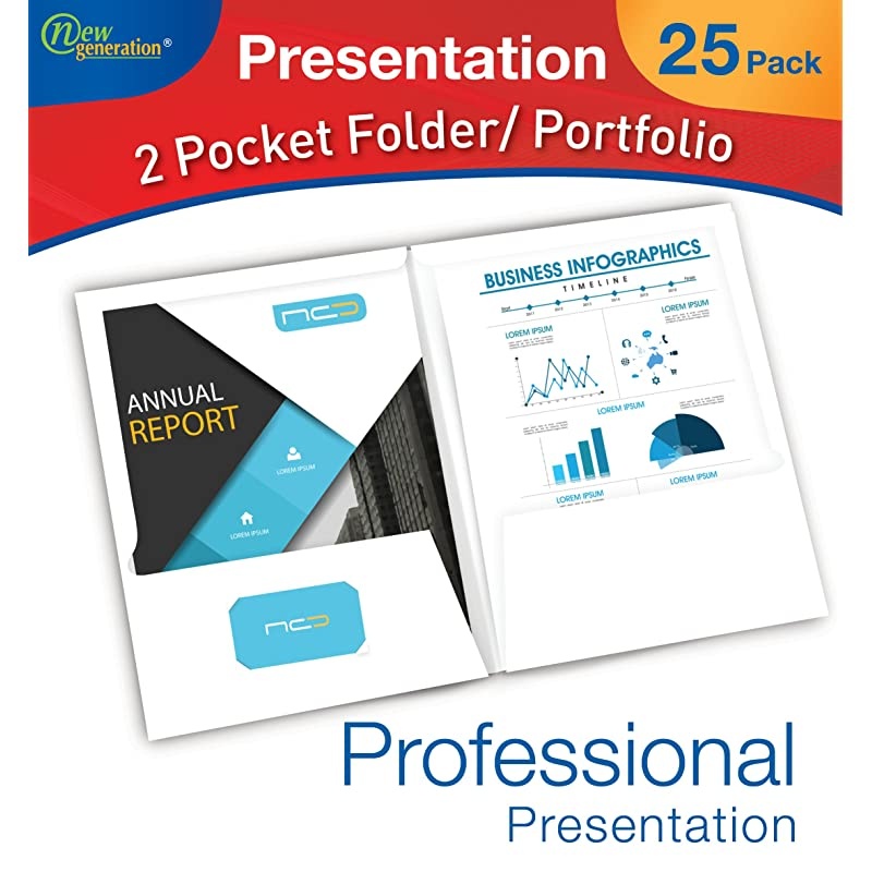White 2 Pocket Folders, Durable Heavy Duty High Gloss Laminated White Presentation Folders Hold Letter Size sheets with a die-cut business card holder, 6 Pack ( 7673-25 )
