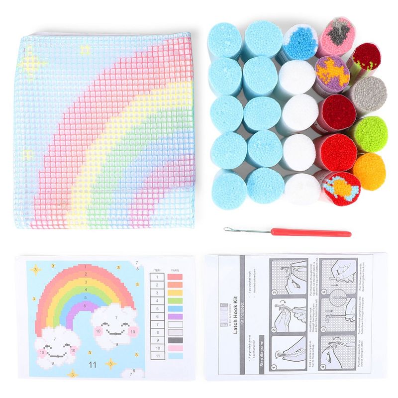 Bright Creations Rainbow Latch Hook Kit for Kids Beginners, Printed Canvas, Arts and Crafts