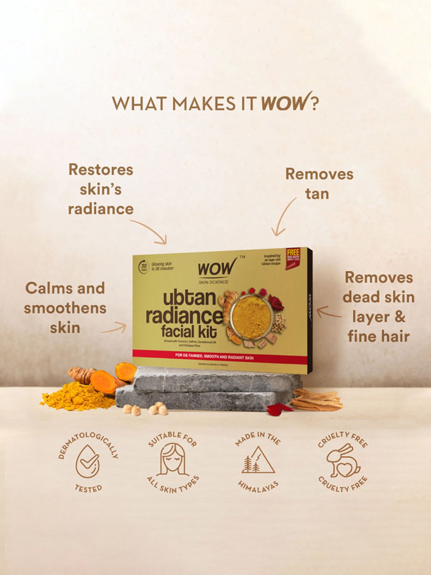 Wow Skin Science Ubtan Radiance Facial Kit with Rose Water