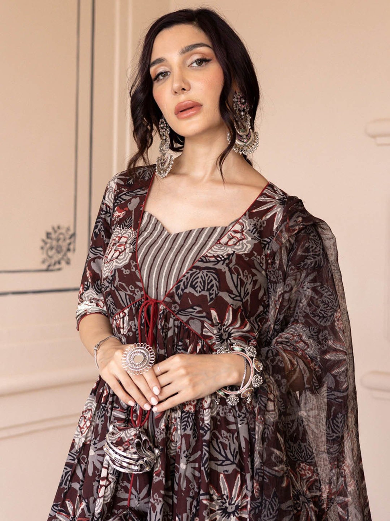 AACHHO Maroon Talao Handblock Gotapatti Sharara Set